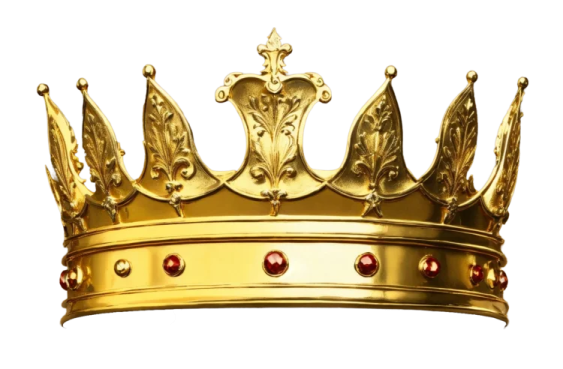 a gold crown with red gems on it