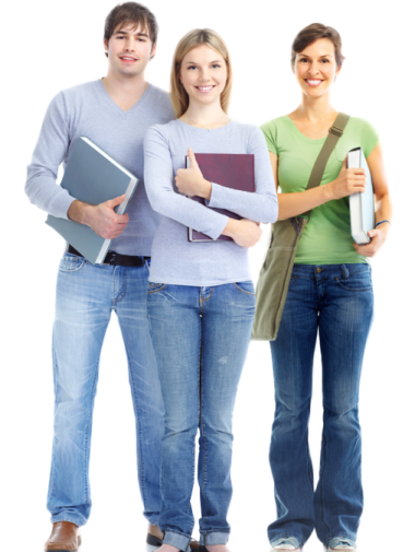 a group of three people standing together