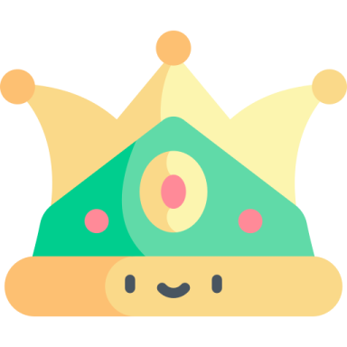 a green and yellow crown with a smiling face
