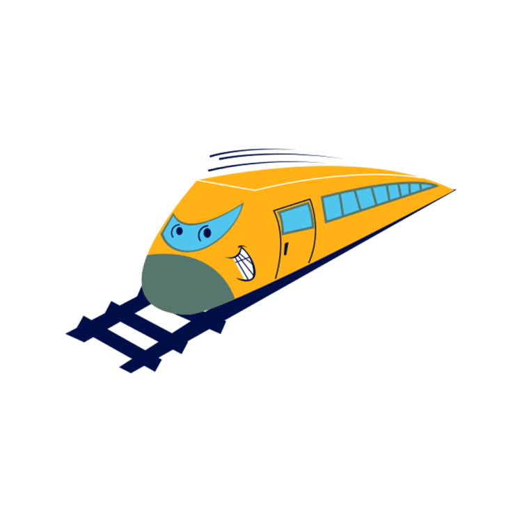 a yellow train with a blue nose