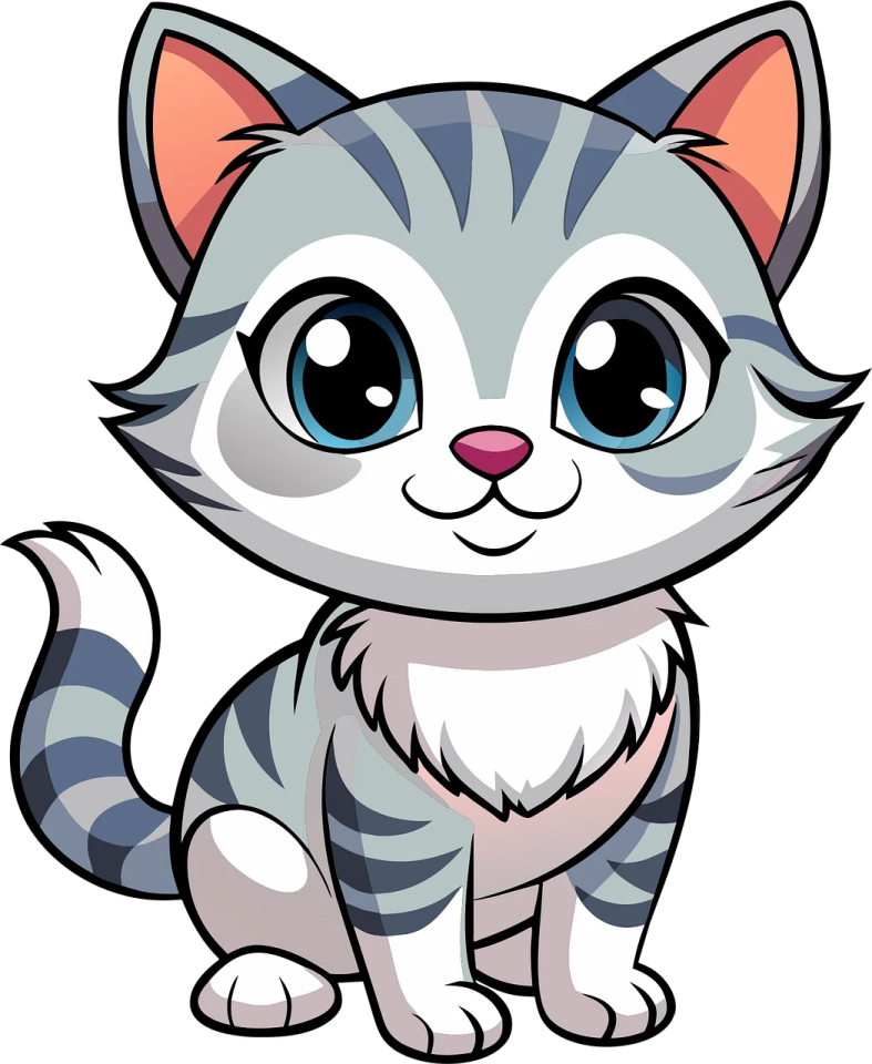 a cute kitten with big eyes sitting down