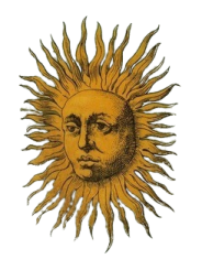 a drawing of a sun with a face