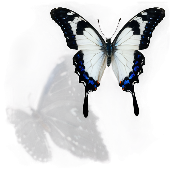 a black and white butterfly on a white background