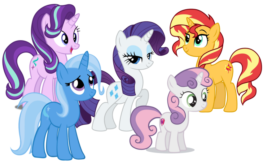 a group of ponys with different colors