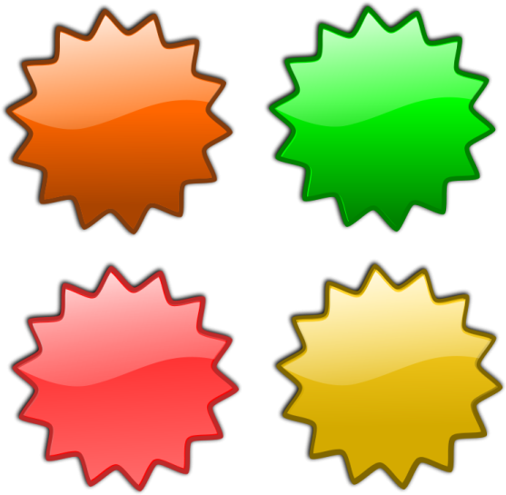 a set of four different colored stars