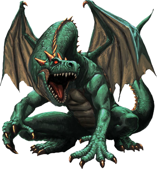 an illustration of a green dragon with its mouth open