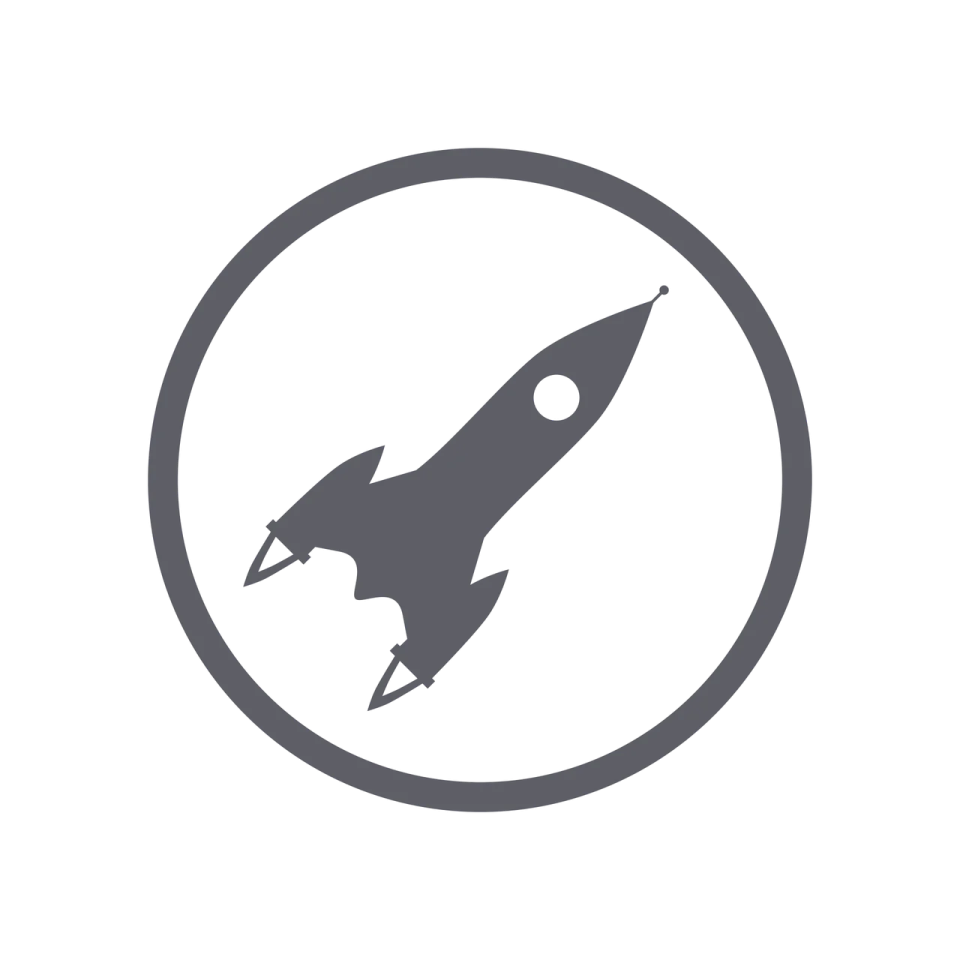 a rocket icon in a circle