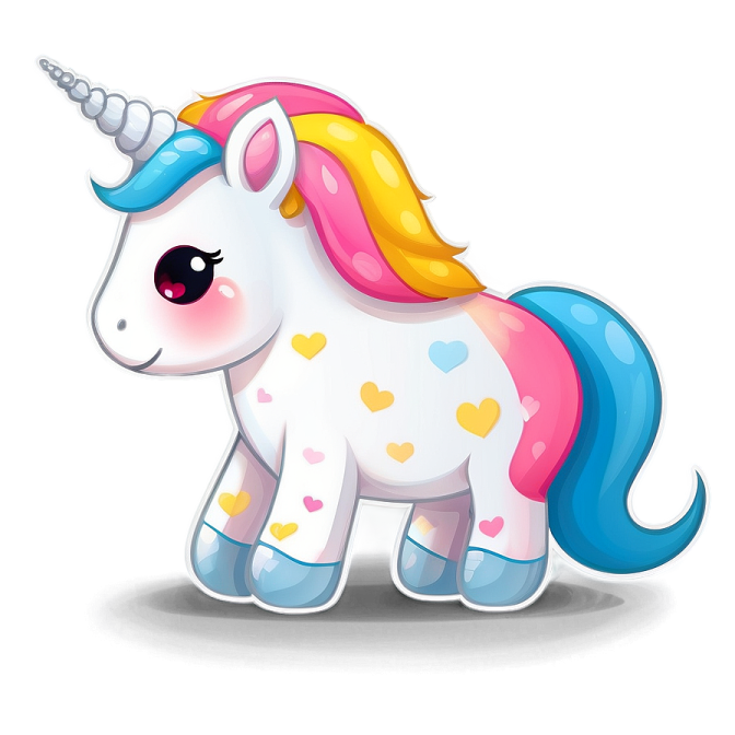a cartoon unicorn with hearts on it's mane