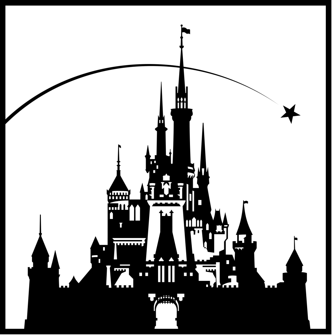 a black and white silhouette of a castle