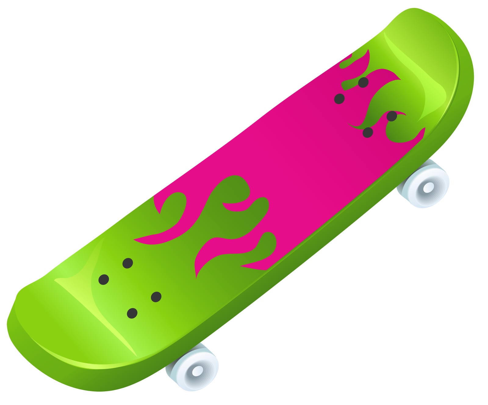 a pink and green skateboard