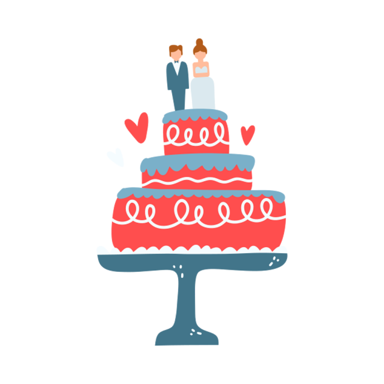 a couple standing on top of a wedding cake