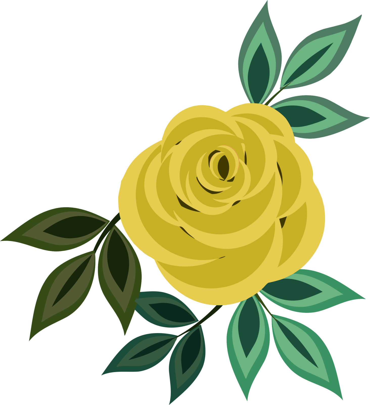 a yellow rose with green leaves