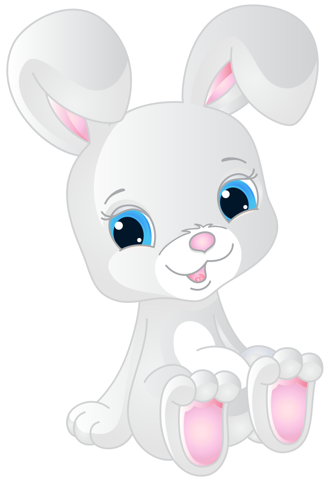 a white rabbit with blue eyes and pink ears