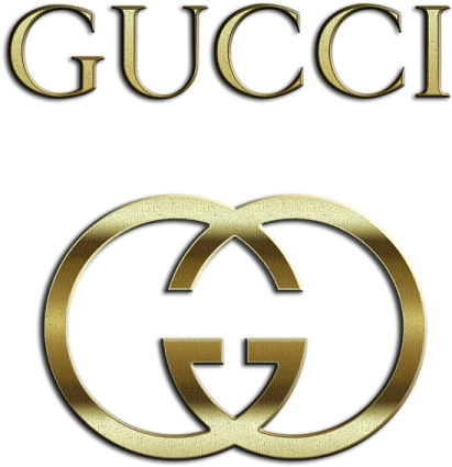 a white and gold logo with the word guci on it