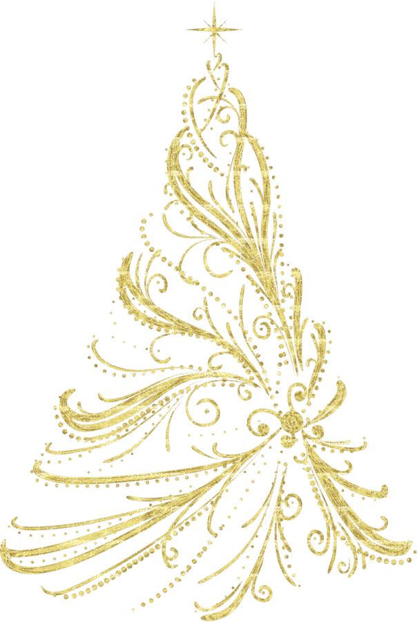 a gold christmas tree on a white background