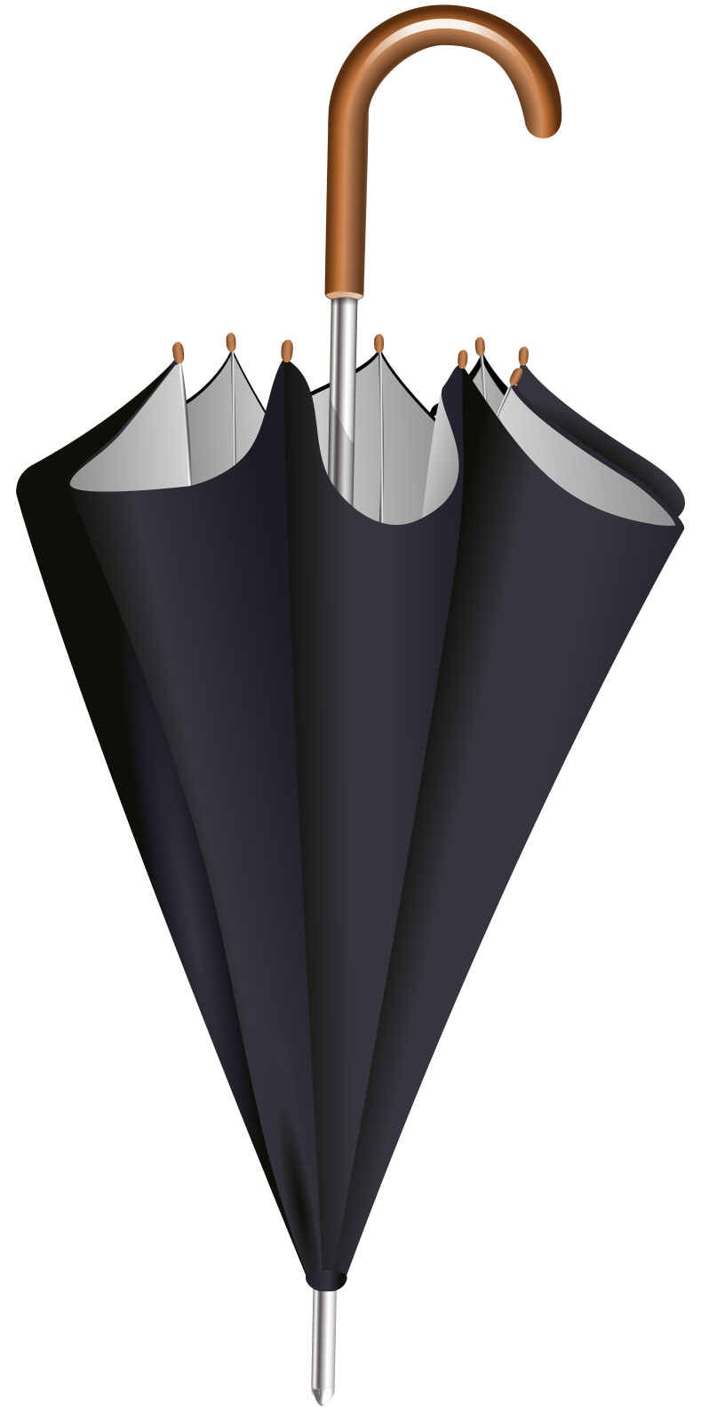 a black umbrella with a wooden handle