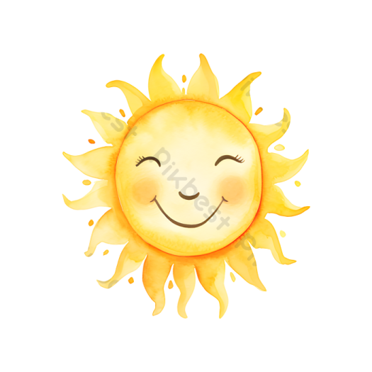 a watercolor drawing of a smiling sun