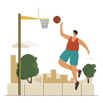 an illustration of a man playing basketball on the street