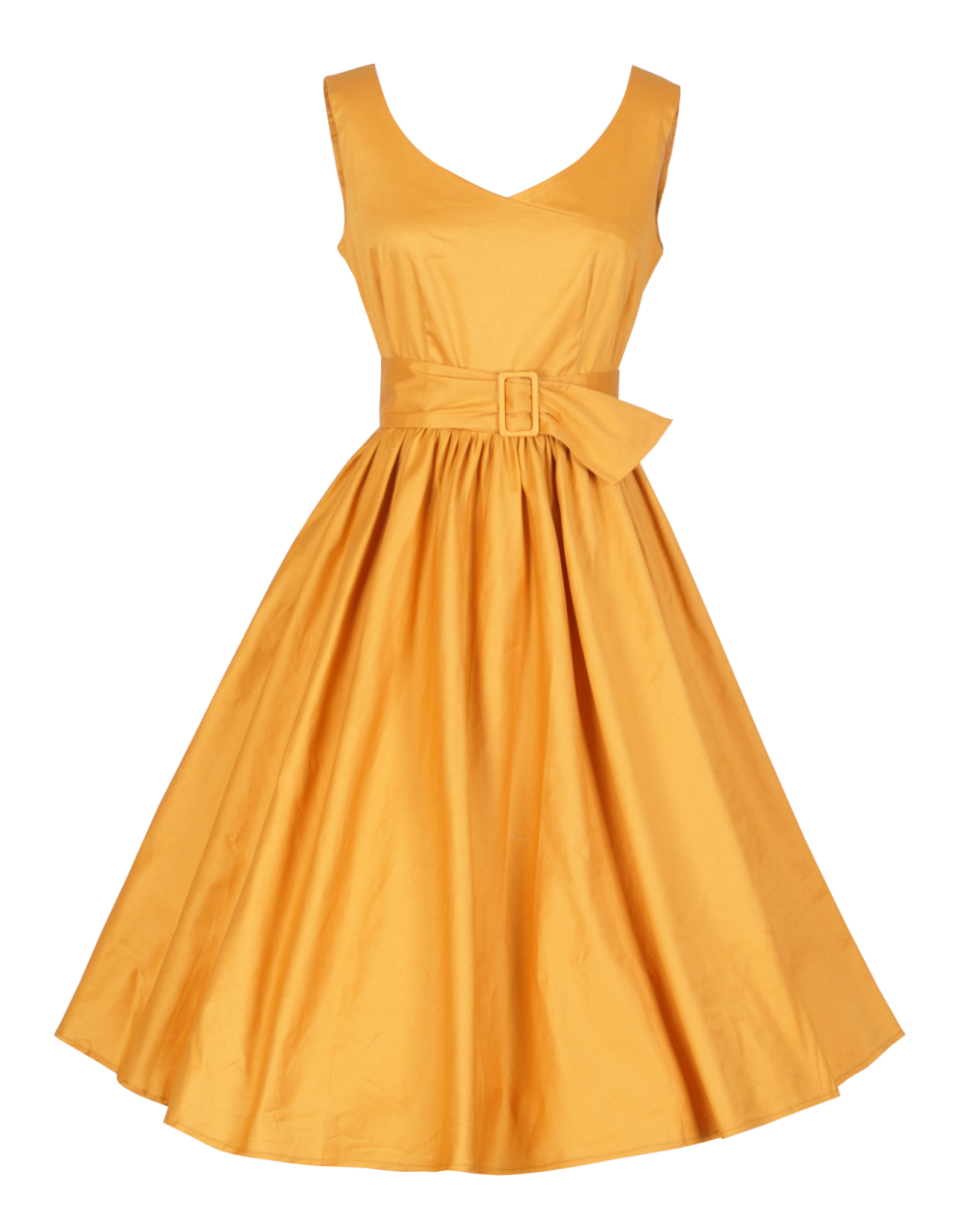 a yellow dress with a bow at the waist