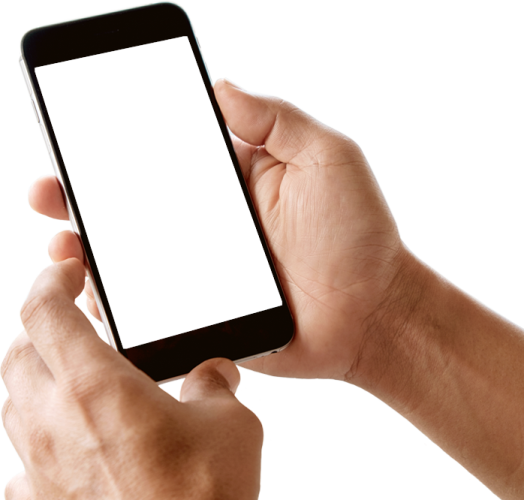 a person holding a smart phone with a blank screen