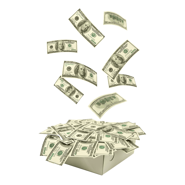 a box filled with money flying out of it