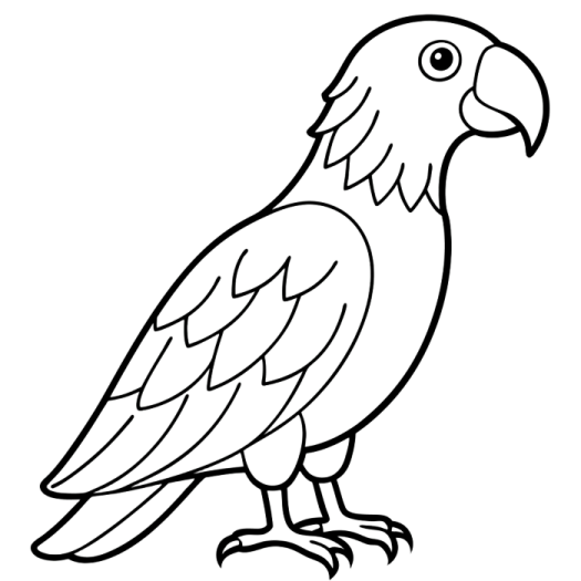 a black and white drawing of a parrot