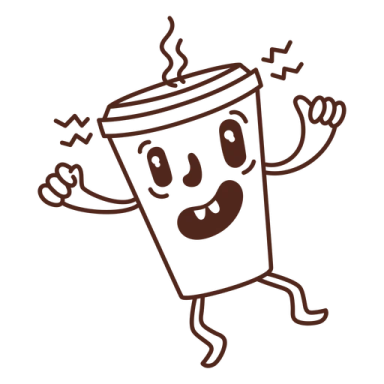 a cup of coffee with arms and legs