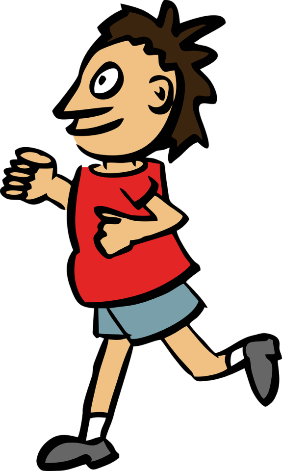 a cartoon boy running