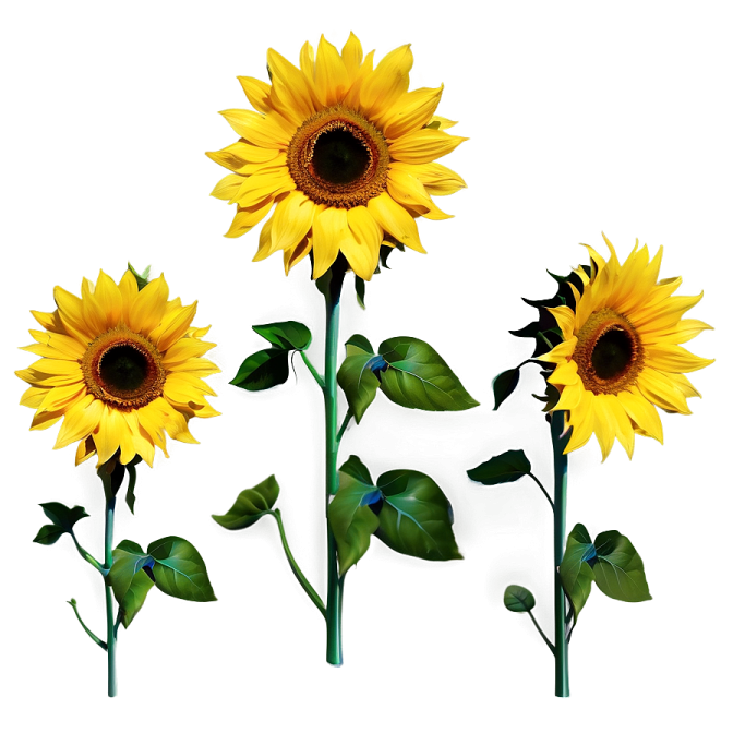 three yellow sunflowers on a white background