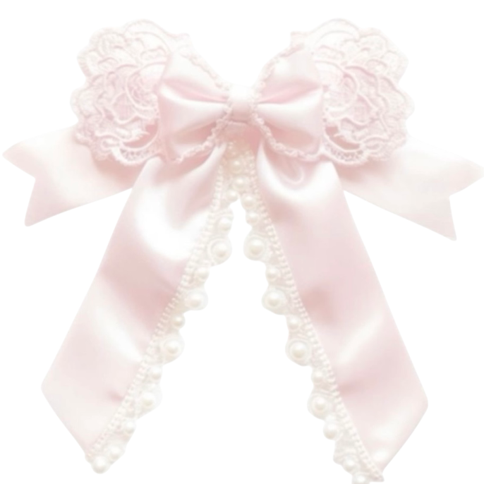 a pink bow with pearls on it
