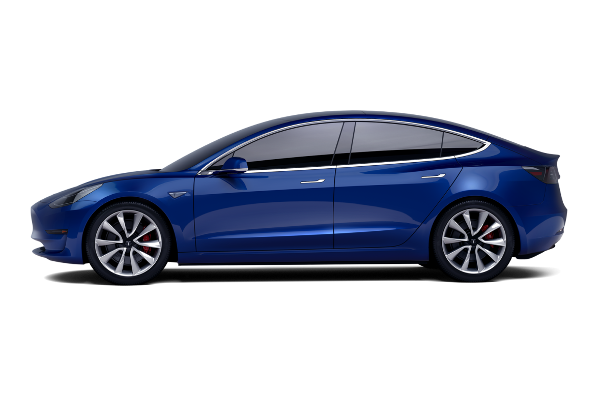 a blue tesla model 3