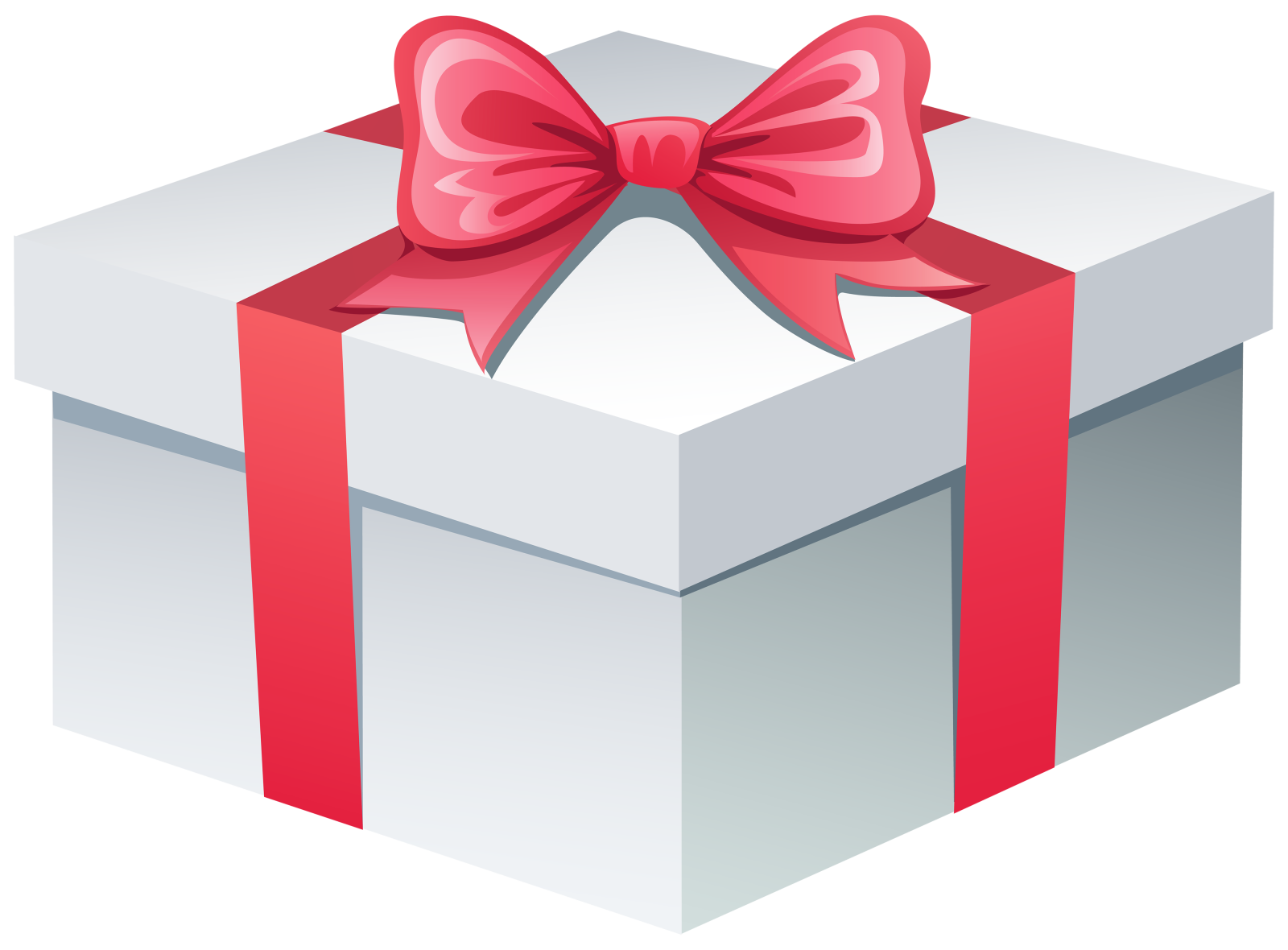 a white gift box with a red bow