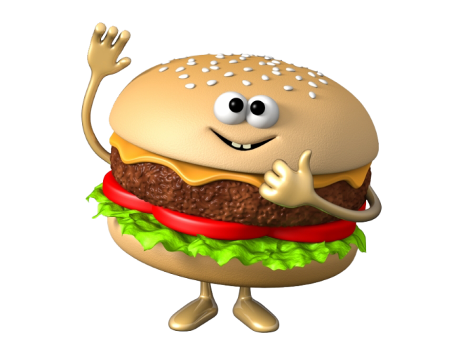 a hamburger with a big smile and arms up