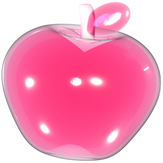 a pink apple with a leaf on top