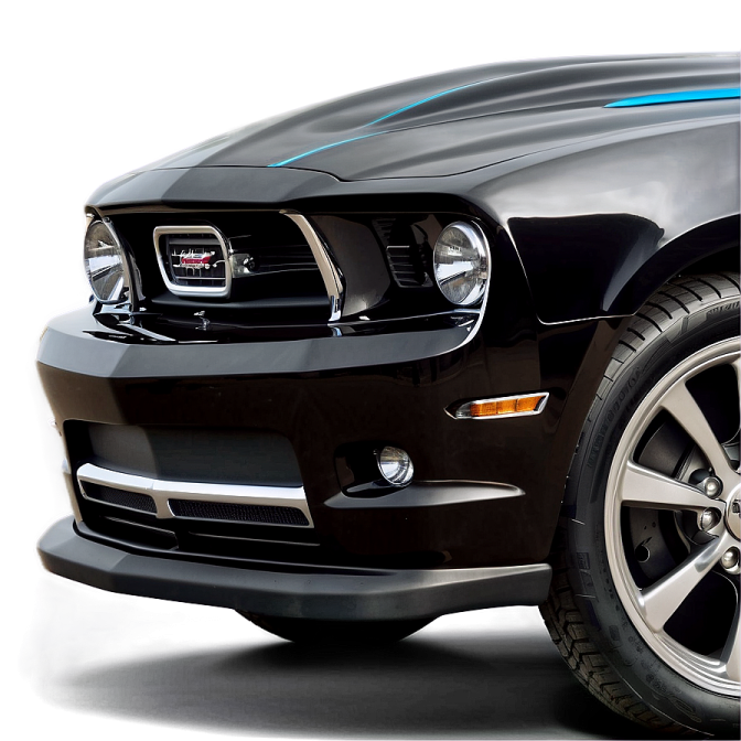 the front end of a black ford mustang