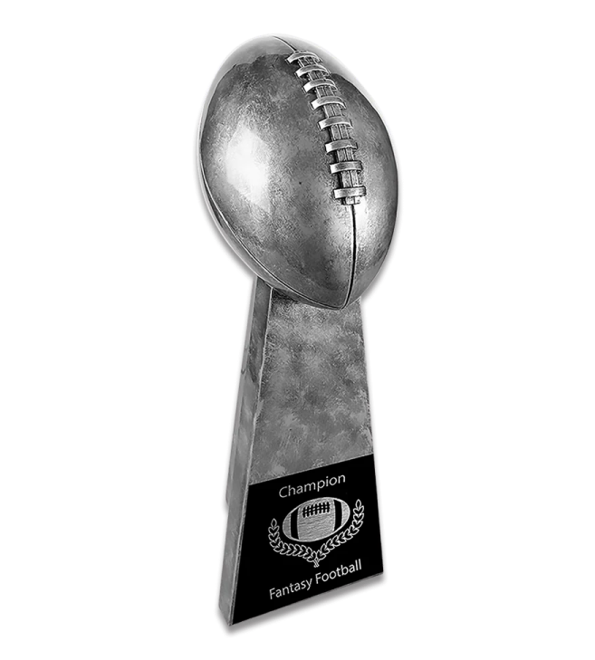 a silver trophy with a football on it