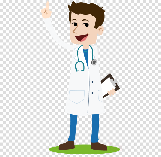 a cartoon doctor with his hand up in the air