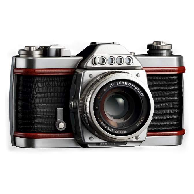 an old camera with a red leather case