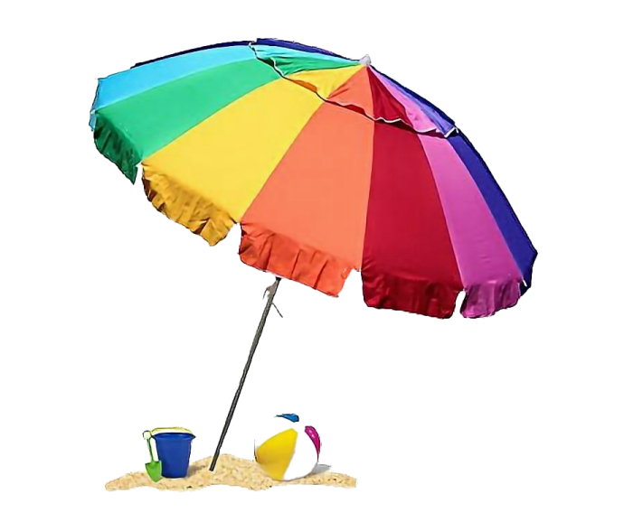 a colorful umbrella and sand on the beach