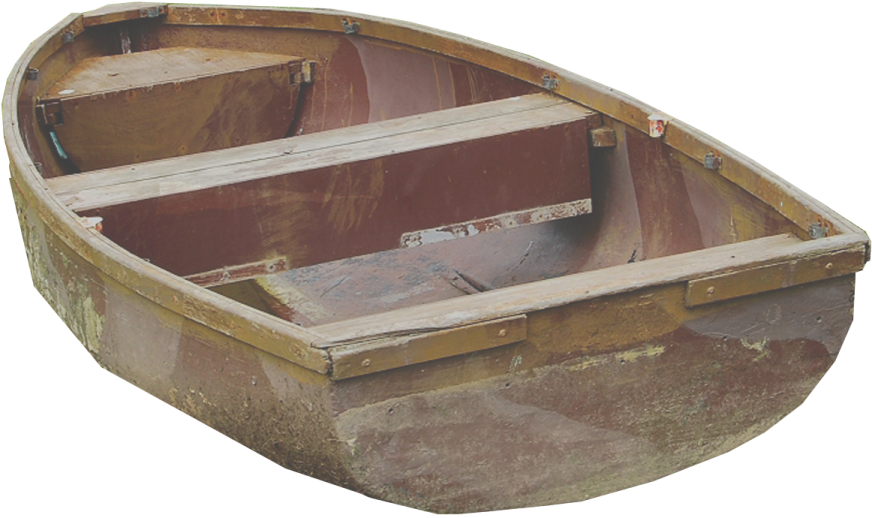 an old wooden boat on a white background