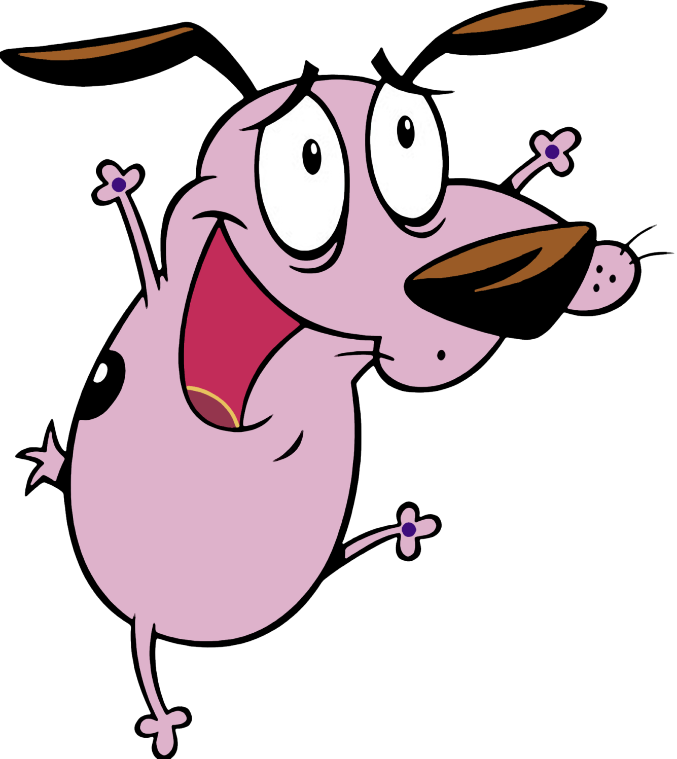 a cartoon dog jumping with its mouth open