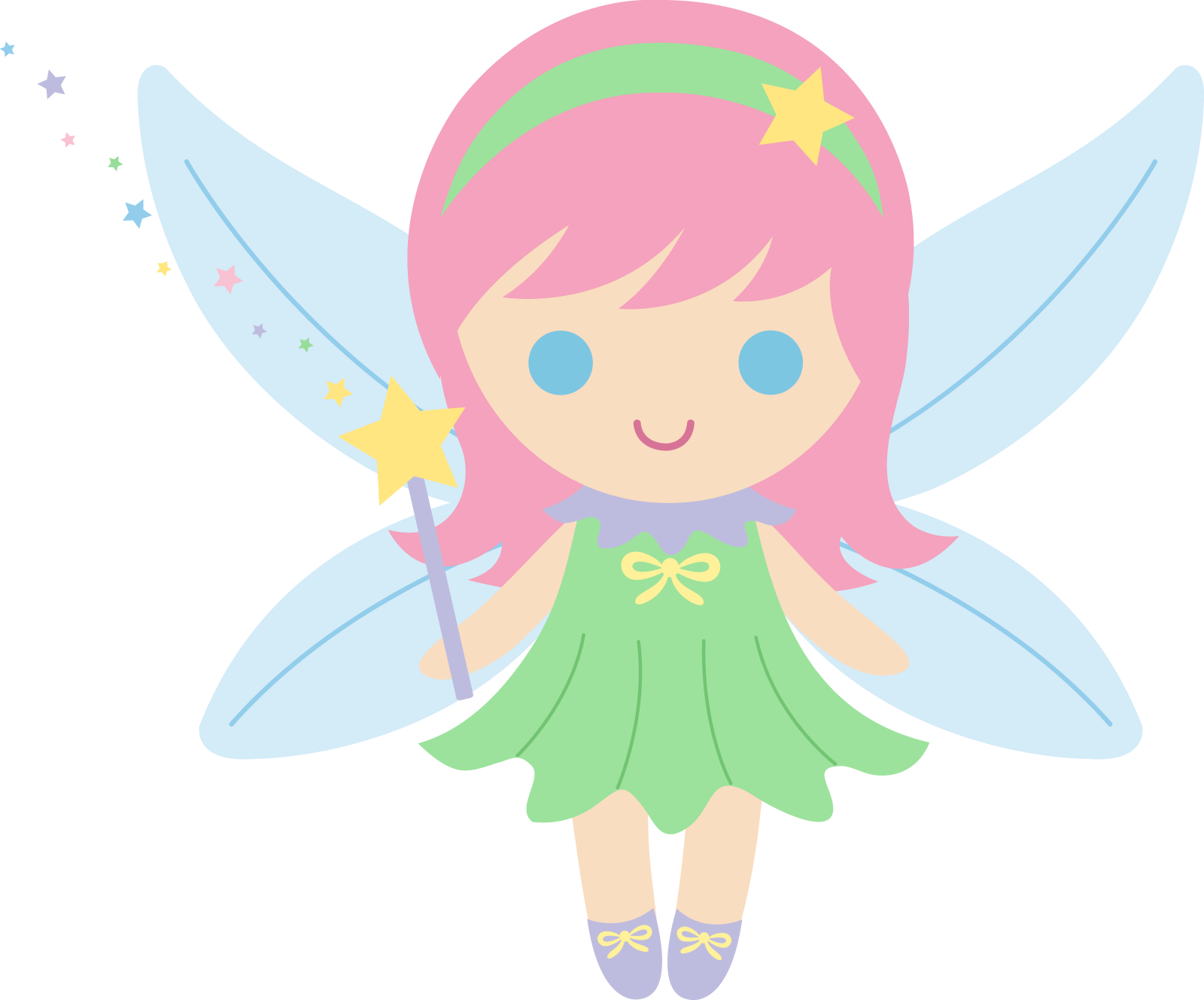 a cute little fairy with pink hair and green dress