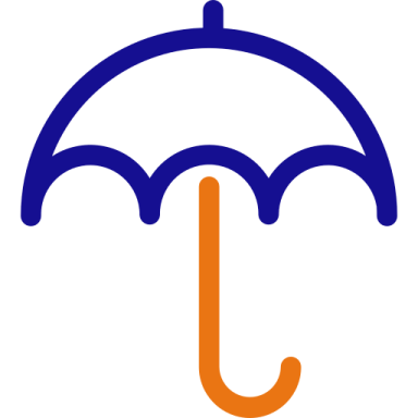 a blue and orange umbrella on a white background