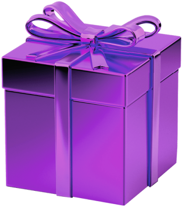 a purple gift box with a bow