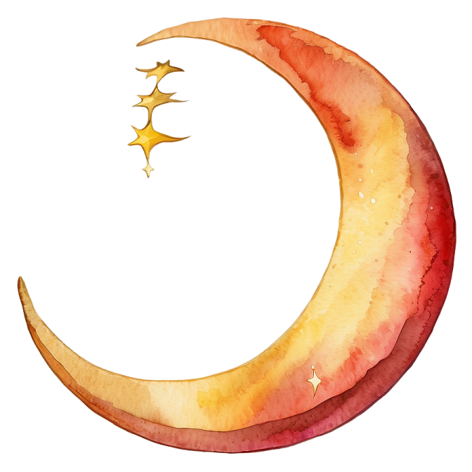 a watercolor drawing of a crescent moon