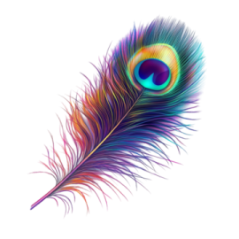 a colorful peacock feather on a white background