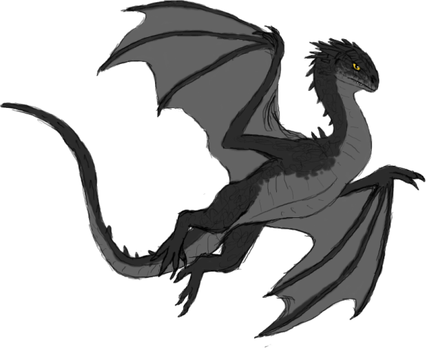 a black and white drawing of a dragon