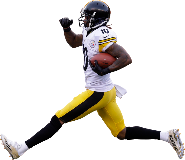 a man running with a football in his hand