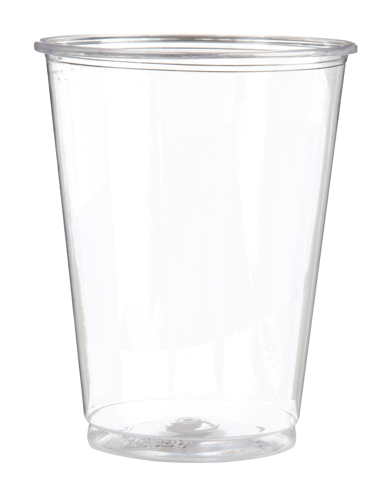 a clear plastic cup on a white background