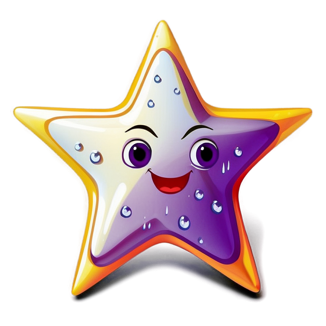 a smiling star with water droplets on it